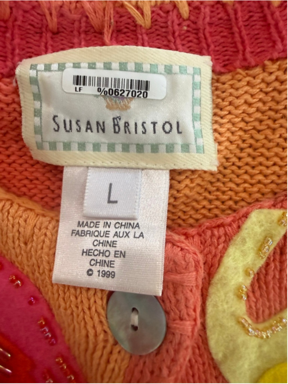 Susan Bristol Cardigan Large Pink Orange Flamingo Embroidered Beaded - Picture 4 of 7